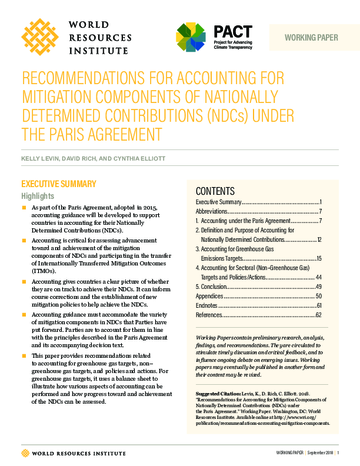 WRI_Recommendations for Accounting NDCs under Paris Agreement 2018