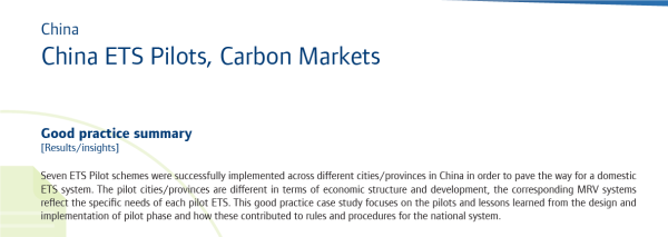 Good Practice-China- ETS Pilots, Carbon Markets